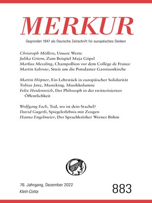 cover image of MERKUR Gegründet 1947 als Deutsche Zeitschrift für europäisches Denken--12/2022